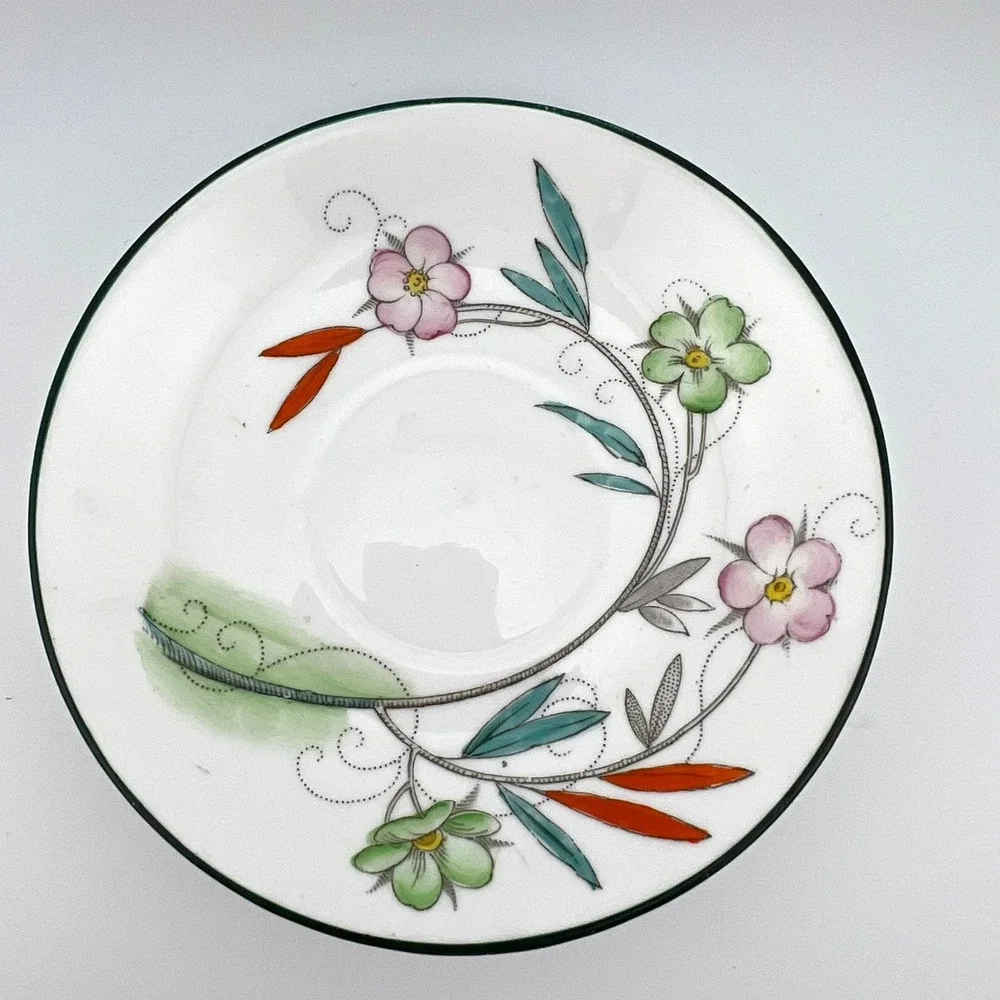VTG Phoenix China England Floral Cup & Saucer TF&S Ltd Hand Painted Handle 1930s